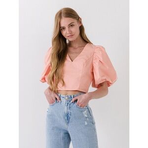 Exaggerated sleeve crop top endless rose coral